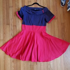 Retro vintage swing dress with boat neck collar